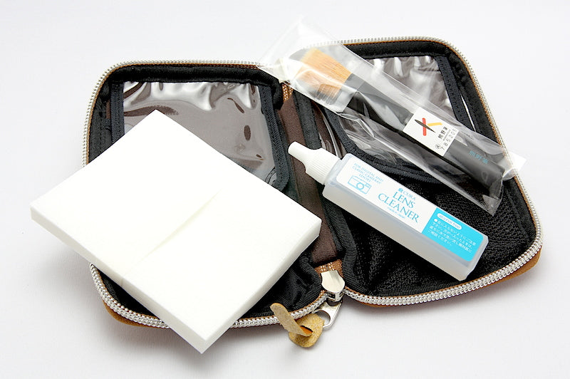 CURA CK-100BK Cleaning Set; Kumano Brush + Lens Cleaner (15ml) + Micro Wiper (50 sheet) + Leather Pouch (Black)