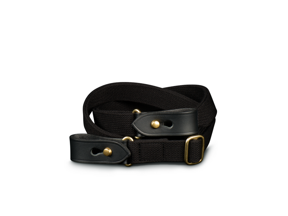 Billingham Stowaway Shoulder Sling 25mm - Black / Black Leather (Brass Studs)