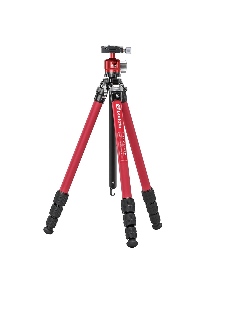 Leofoto LY-224C Mr.Y Series 4 Section Carbon Fibre Tripod with LH-25 Ball Head - Red