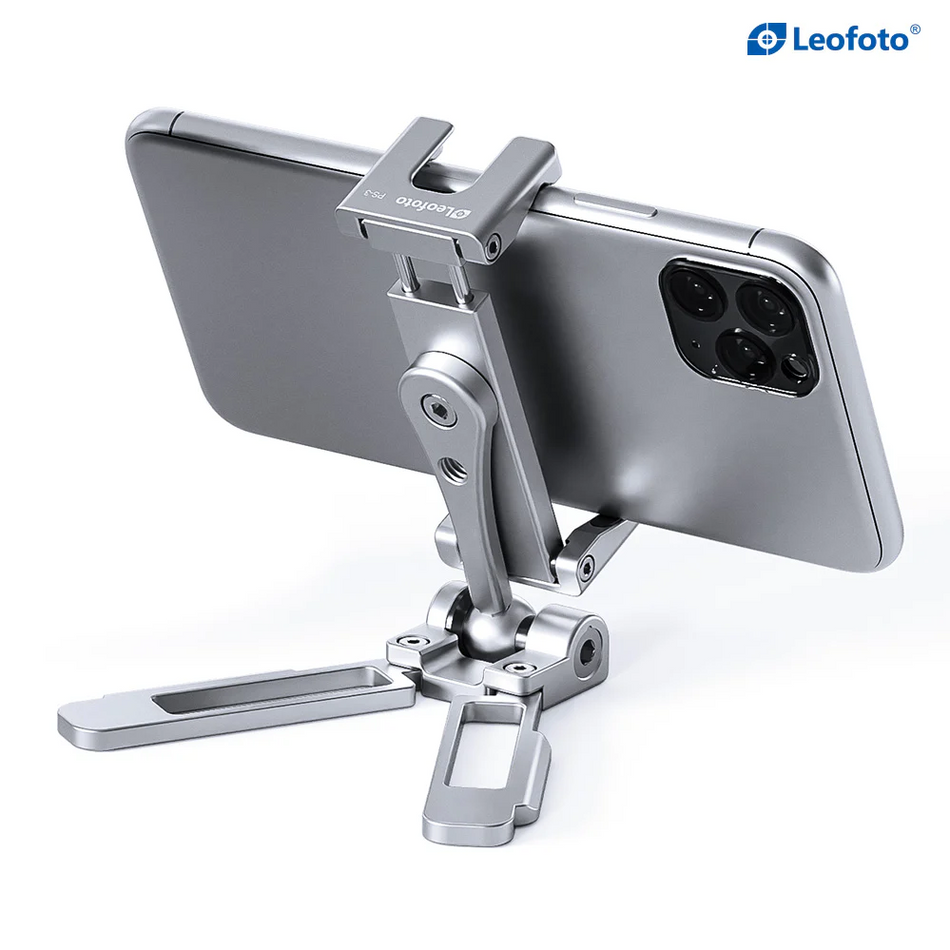 Leofoto PS-3 Multi-Functional Silver Folding Phone Clamp Stand