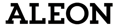 Bold, black "ALEON" text in a strong, sans-serif font, representing a modern and powerful collection.