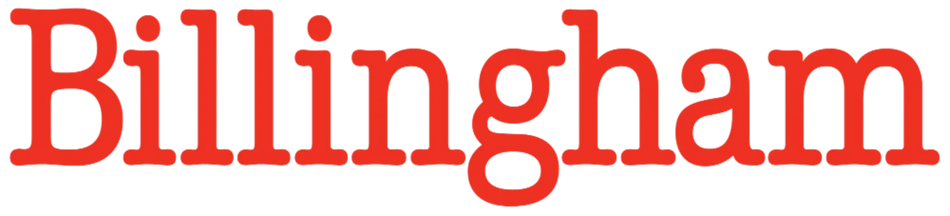 Bold red "Billingham" text in a classic serif font, representing the collection.