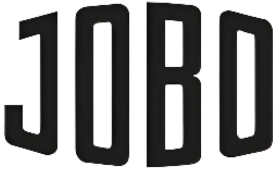 Bold black "JOBO" logo with a modern, slightly rounded, and segmented typeface.