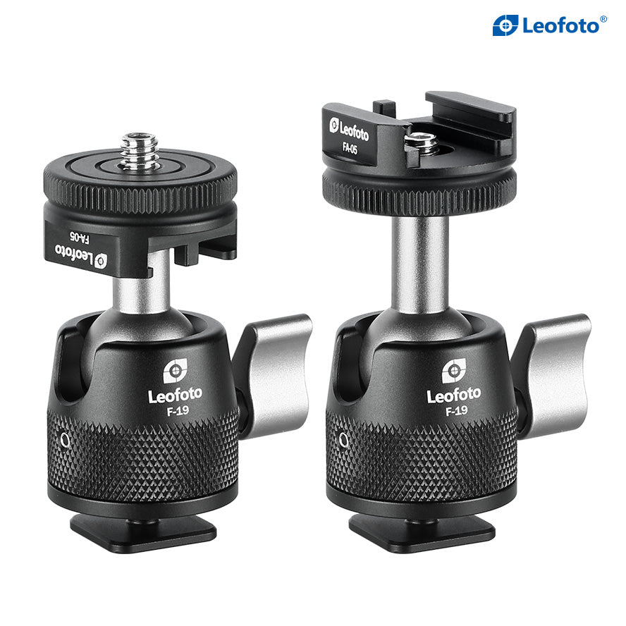 Leofoto F-19 19mm Cold Shoe or 1/4" Mini Ball Head with CF-05 Adapter