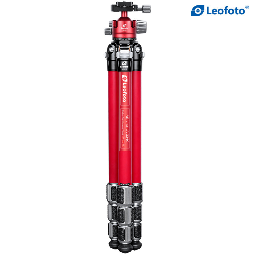 Leofoto LA-324C Athena Series 4 Section Water Resistant Tripod with Red LH-40 Ball Head