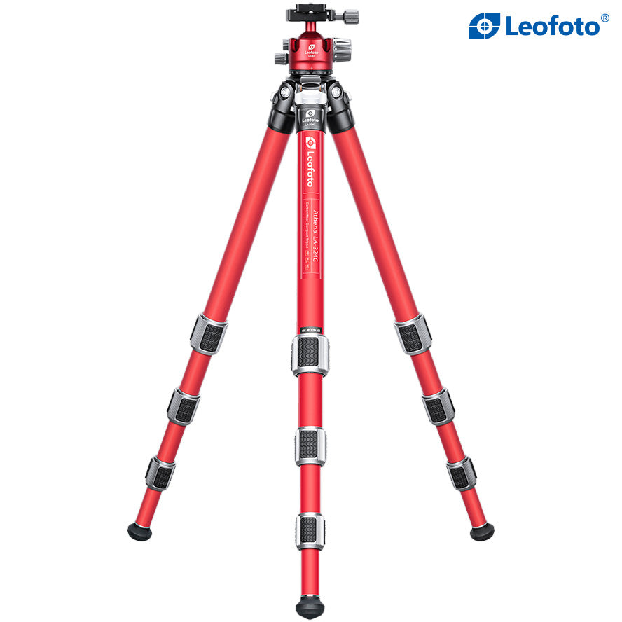 Leofoto LA-324C Athena Series 4 Section Water Resistant Tripod with Red LH-40 Ball Head