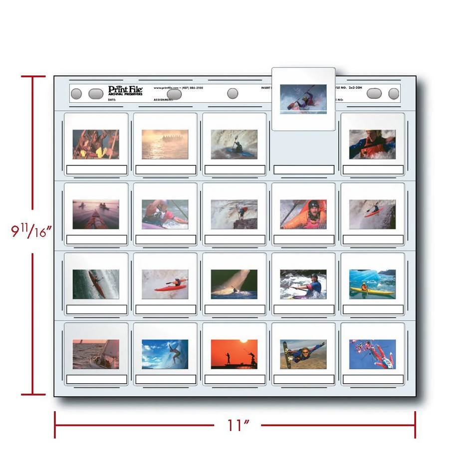 Print File 2x2-20H pack of 25 for 20 - 35mm slides - top load - printed