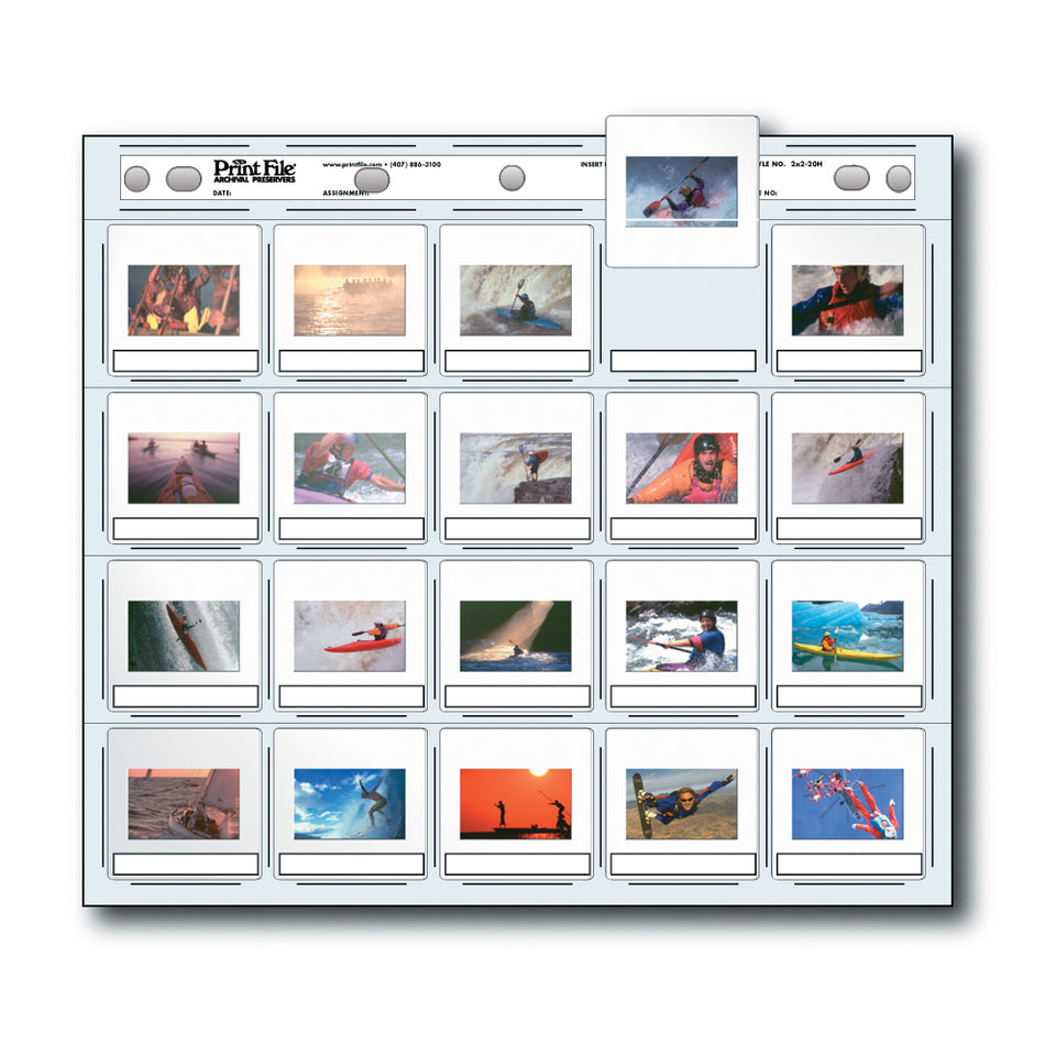 Print File Archival 2x2-20H Slide Preservers (Printed) - Holds 20 x 35mm Slides (100 Pack)