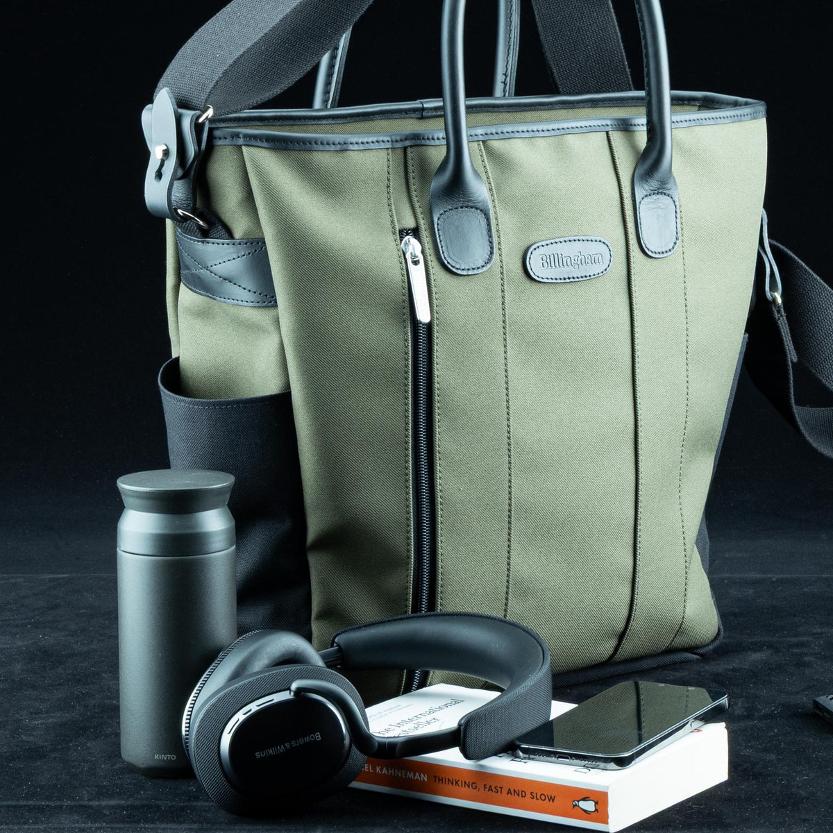 Billingham Best Boy Tote Bag - Sage FibreNyte / Black Leather-Totes Bags-Billingham