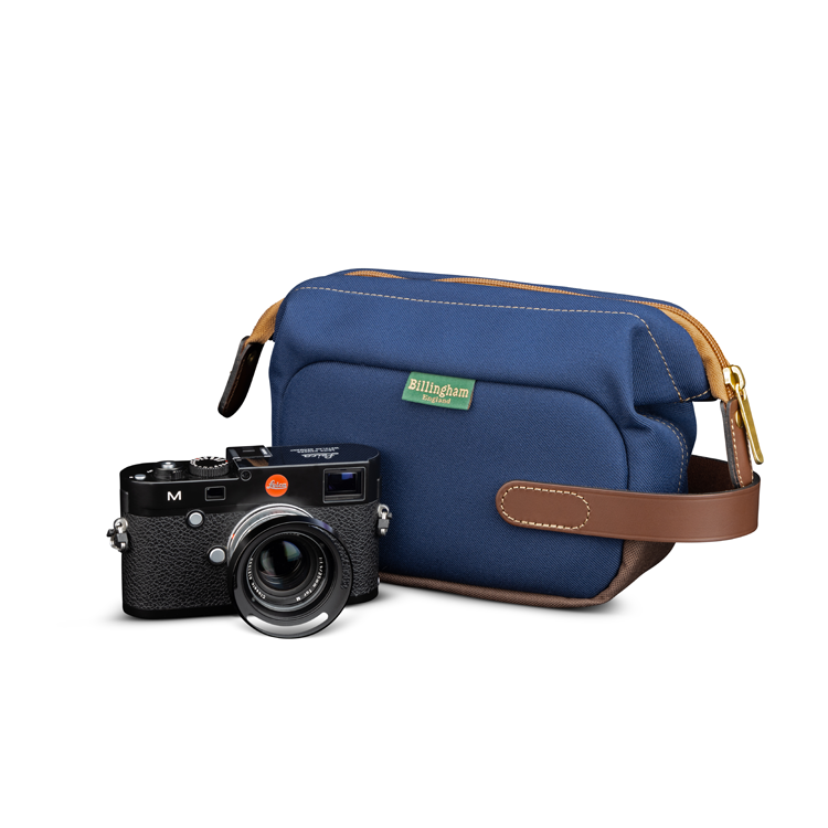 Billingham Capsule 1 Camera Pouch - Navy FibreNyte / Chocolate Leather-Camera Pouches-Kudos Cameras