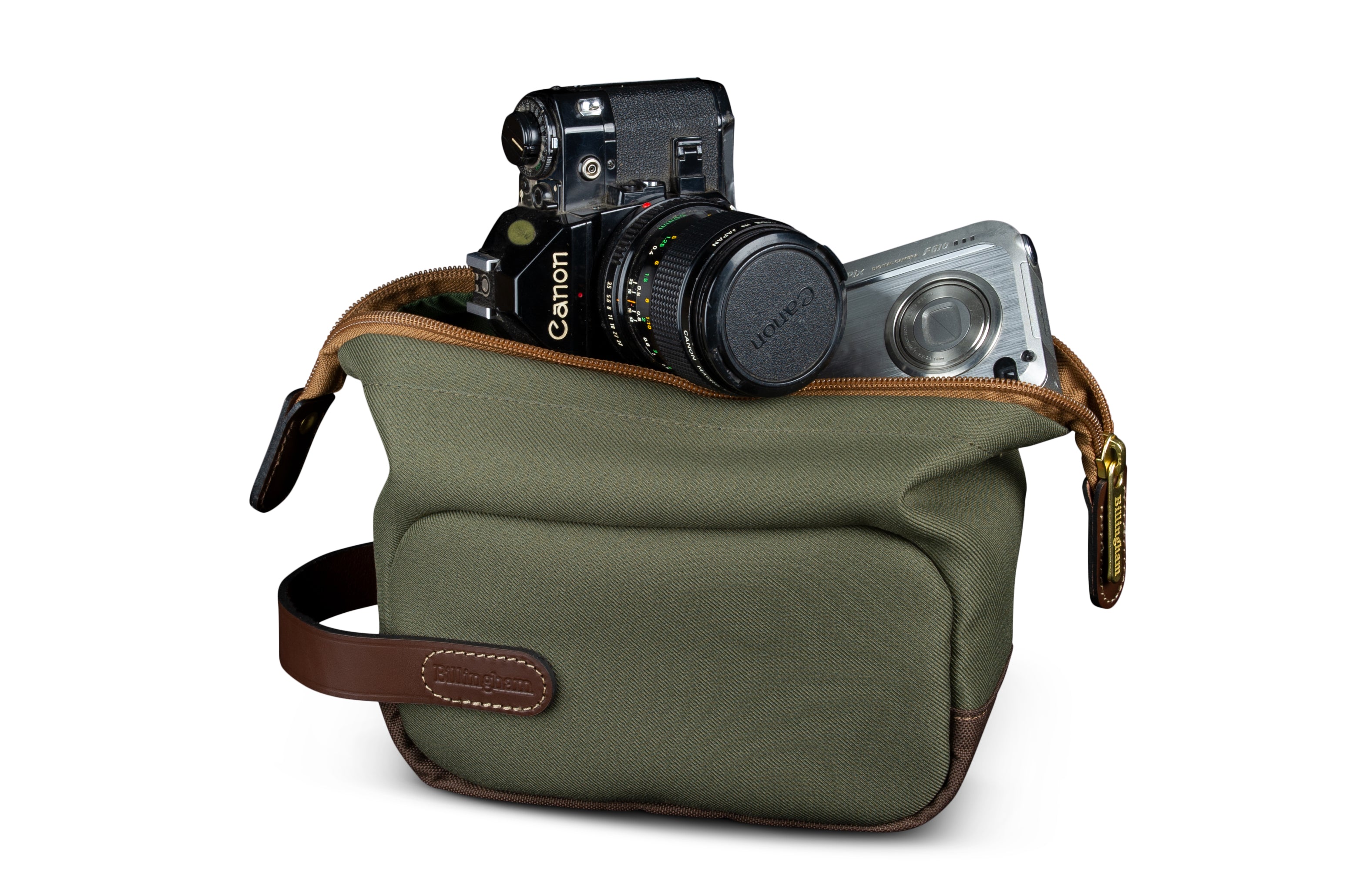 Billingham Capsule 1 Camera Pouch - Sage FibreNyte / Chocolate Leather-Camera Pouches-Billingham