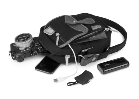 Billingham Compact Stowaway - Black FibreNyte / Red Leather-Camera Bags-Billingham