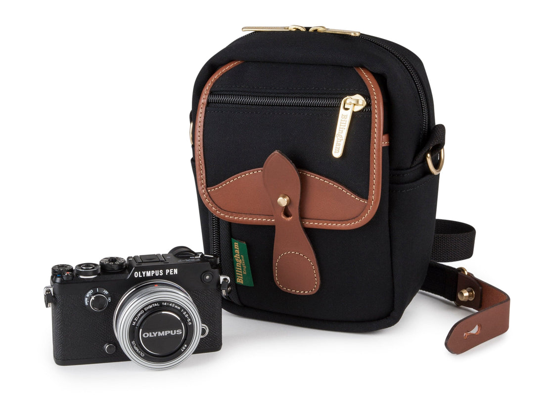 Billingham Compact Stowaway Camera Bag - Black Canvas / Tan Leather-Camera Bags-Billingham