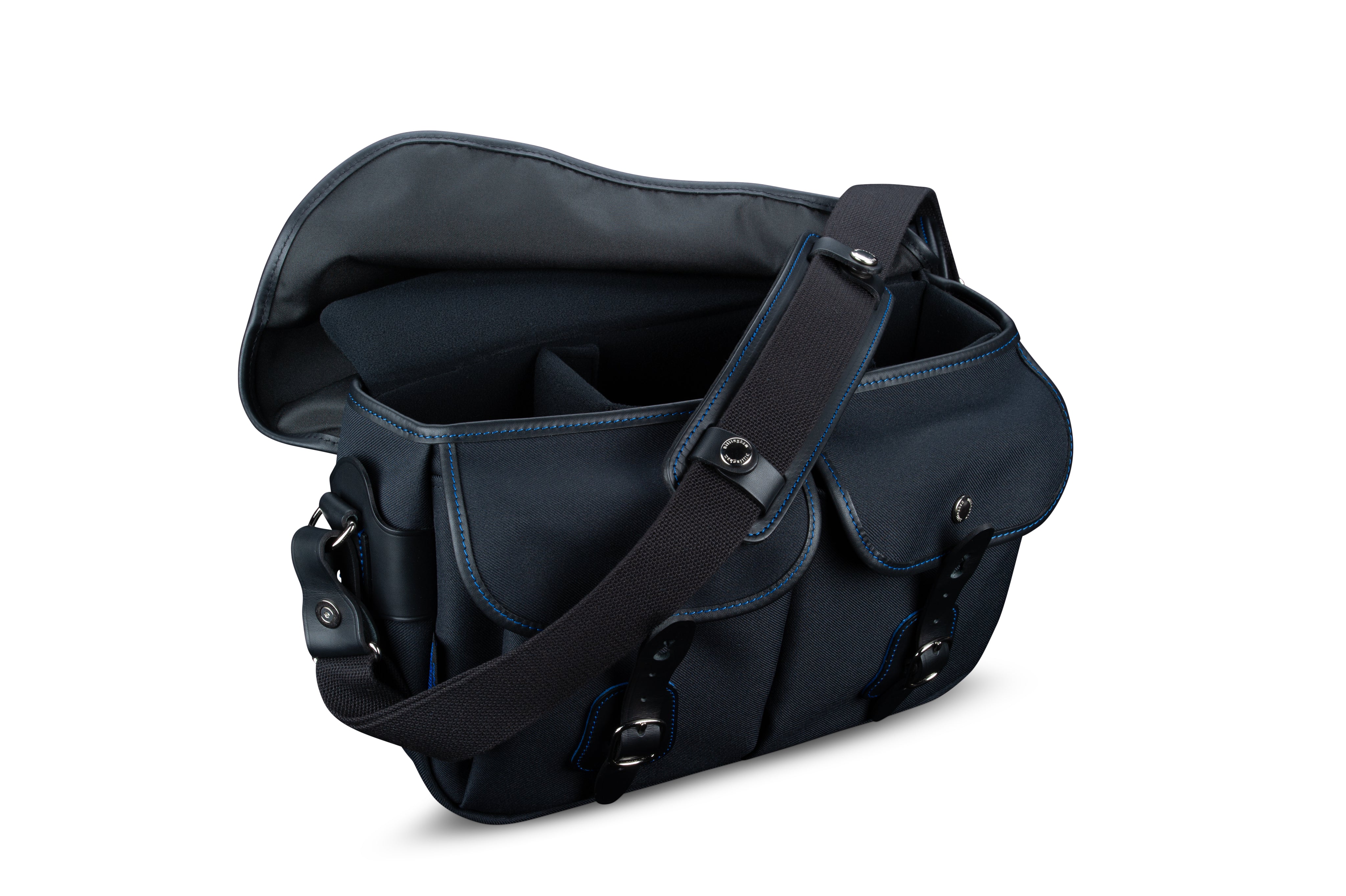 Billingham Hadley Pro 2020 Midnight Edition Camera Bag - Black FibreNyte / Black Leather / Blue Stitching inc SP15 Shoulder Pad-Camera Bags-Kudos Cameras