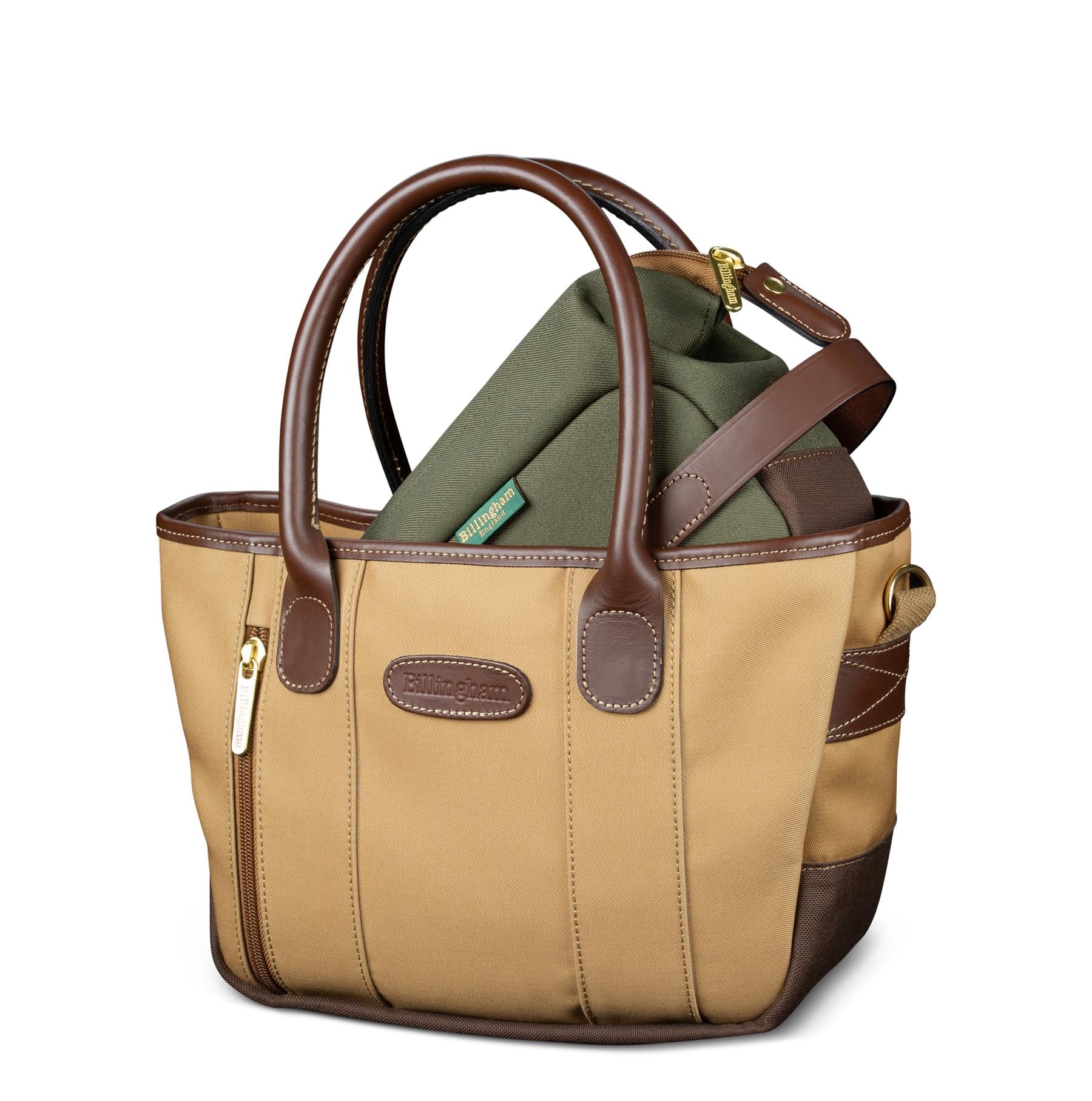 Billingham Key Grip Handbag - Khaki Canvas / Chocolate Leather-Totes Bags-Billingham