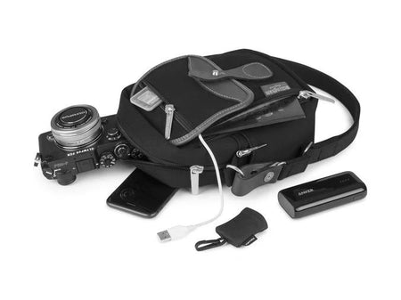 Billingham Pola Stowaway Camera Bag - Black FibreNyte / Red Leather-Camera Bags-Billingham