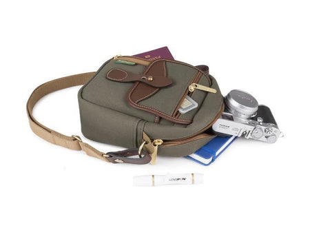 Billingham Pola Stowaway Camera Bag - Sage FibreNyte / Chocolate Leather-Camera Bags-Billingham
