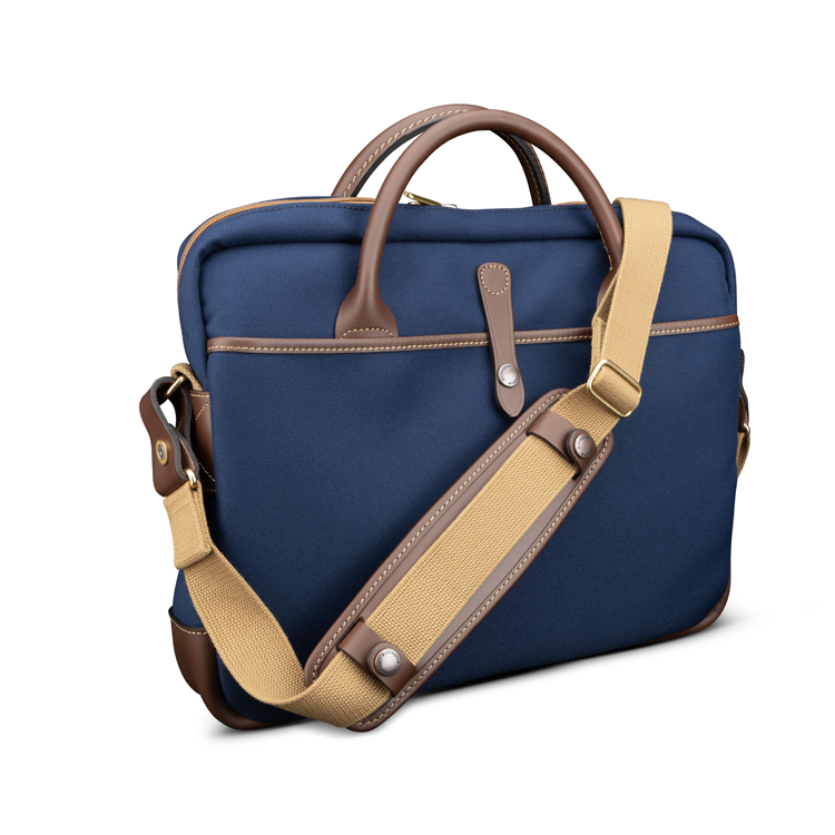 Billingham Thomas Briefcase & Laptop Bag - Navy FibreNyte / Chocolate Leather-Travel Bags-Kudos Cameras