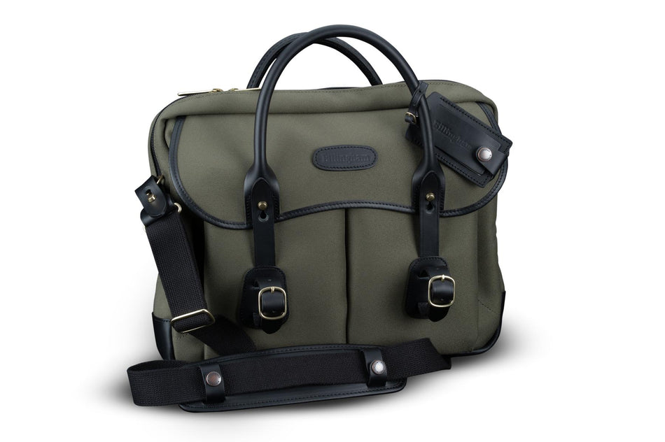 Billingham Thomas Briefcase & Laptop Bag - Sage FibreNyte / Black Leather-Travel Bags-Billingham