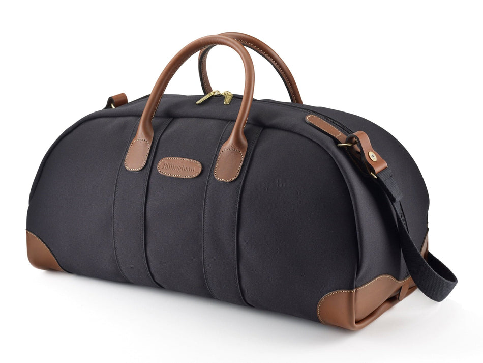 Billingham Weekender Duffle Bag - Black Canvas / Tan Leather-Travel Bags-Billingham