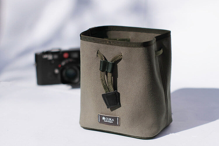 CURA CCPS-100 Suede Pochette Camera/Lens Pouch - Grey/Kahki-Pouch-Kudos Cameras