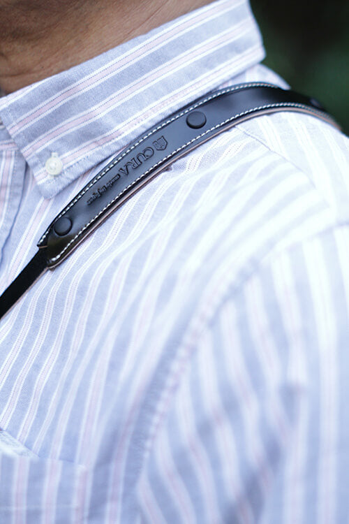 CURA CCV-200 Cordovan Leather Strap with Shoulder Pad (105 cm) - Black-Camera Strap-CURA