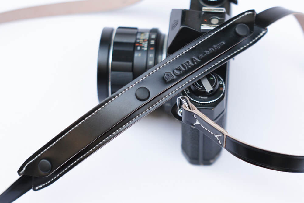 CURA CCV-200 Cordovan Leather Strap with Shoulder Pad (105 cm) - Black-Camera Strap-CURA