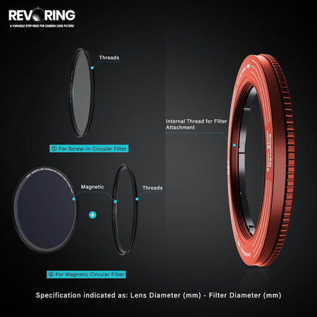 H&Y Filters 52-72mm Red RevoRing Variable Adapter for 77mm Filters-Variable Lens Adapter Rings-Kudos Cameras