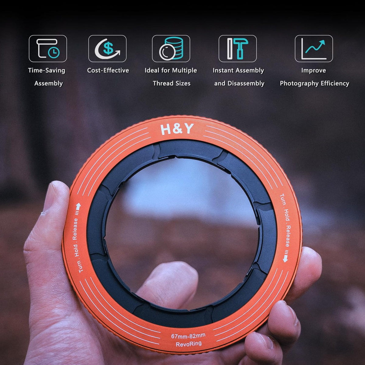 H&Y Filters 52-72mm Red RevoRing Variable Adapter for 77mm Filters-Variable Lens Adapter Rings-Kudos Cameras