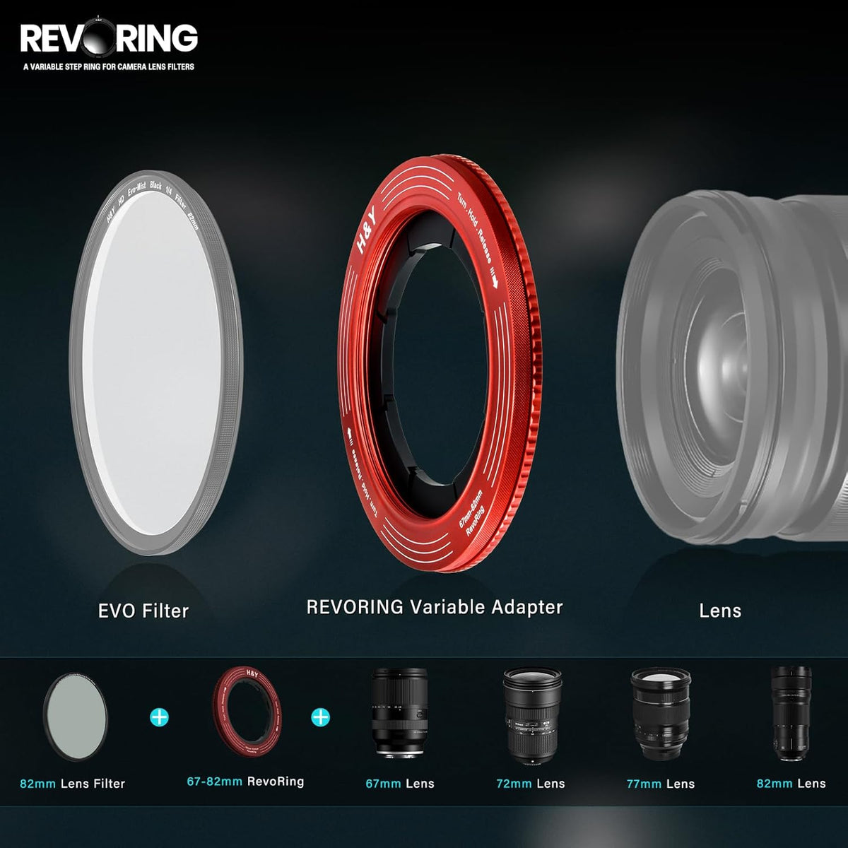 H&Y Filters 67-82mm Red RevoRing Variable Adapter for 82mm Filters-Variable Lens Adapter Rings-Kudos Cameras