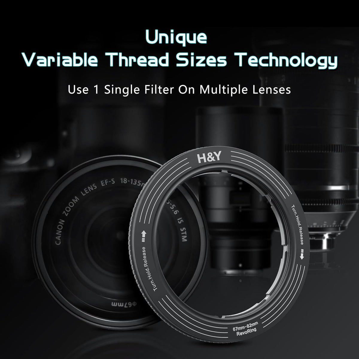 H&Y Filters 67-82mm Titanium Gray RevoRing Variable Adapter for 82mm Filters-Variable Lens Adapter Rings-Kudos Cameras