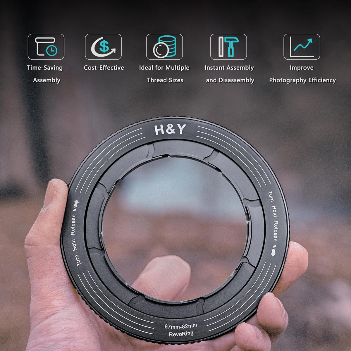 H&Y Filters 67-82mm Titanium Gray RevoRing Variable Adapter for 82mm Filters-Variable Lens Adapter Rings-H&Y Filters