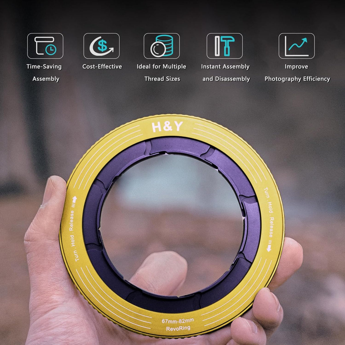 H&Y Filters 67-82mm Yellow RevoRing Variable Adapter for 82mm Filters-Variable Lens Adapter Rings-Kudos Cameras