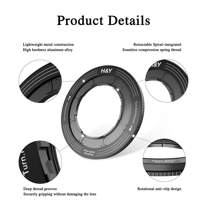 H&Y Filters 67-82mm Yellow RevoRing Variable Adapter for 82mm Filters-Variable Lens Adapter Rings-H&Y Filters