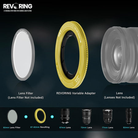H&Y Filters 67-82mm Yellow RevoRing Variable Adapter for 82mm Filters-Variable Lens Adapter Rings-H&Y Filters