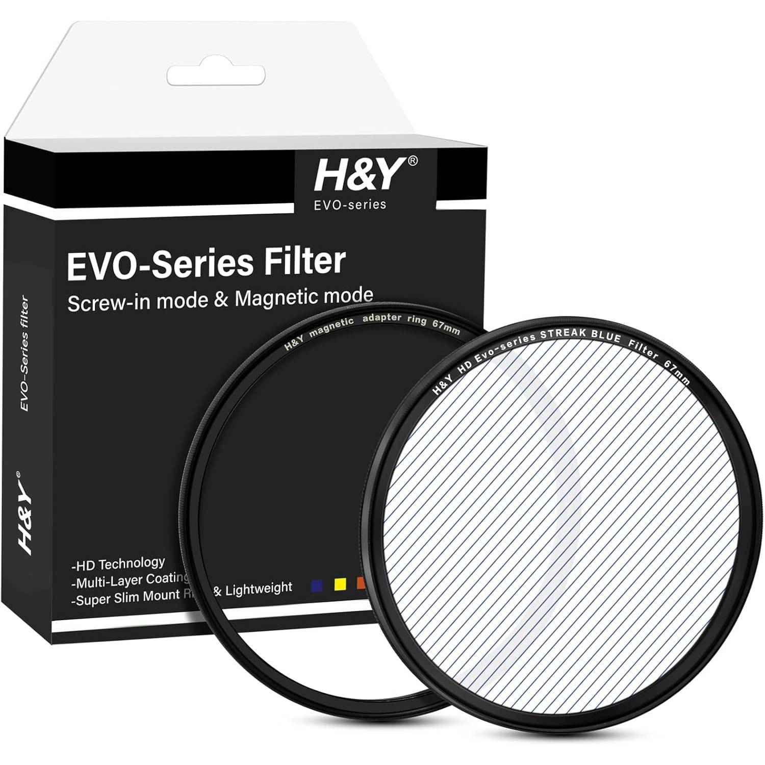 H&Y Filters HD EVO-Series Magnetic Blue Streak Filter & Adapter Ring - 67mm-Streak Filters-Kudos Cameras