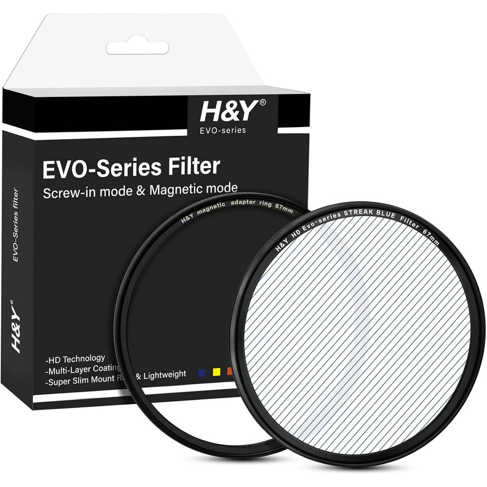 H&Y Filters HD EVO-Series Magnetic Blue Streak Filter & Adapter Ring - 67mm-Streak Filters-Kudos Cameras
