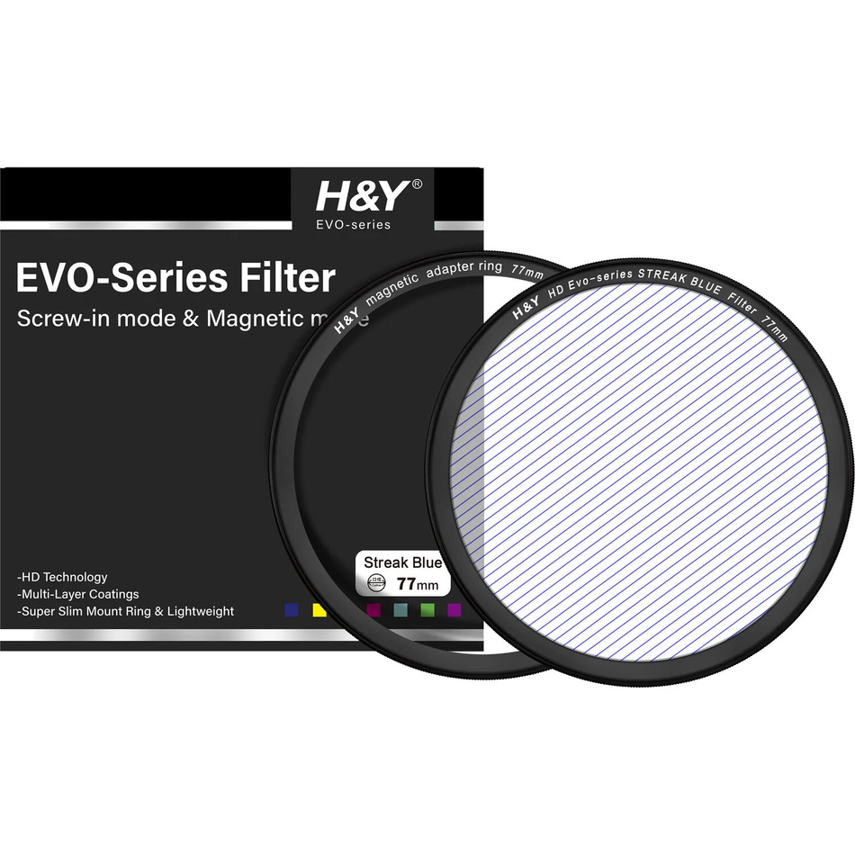 H&Y Filters HD EVO-Series Magnetic Blue Streak Filter & Adapter Ring - 77mm-Streak Filters-Kudos Cameras