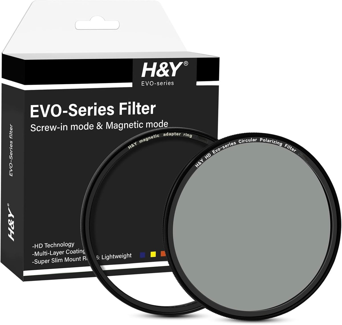 H&Y Filters HD EVO-Series Magnetic Circular Polarising (CPL) Filter & Adapter Ring - 49mm-Circular Polariser Filters-Kudos Cameras