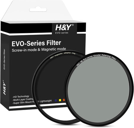 H&Y Filters HD EVO-Series Magnetic Circular Polarising (CPL) Filter & Adapter Ring - 49mm-Circular Polariser Filters-H&Y Filters