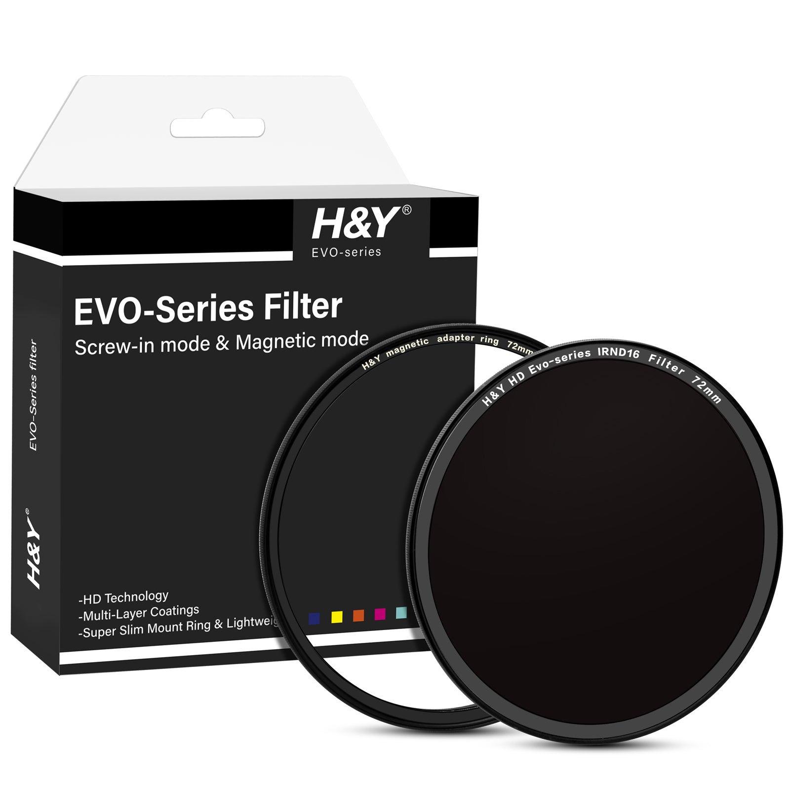 H&Y Filters HD EVO-Series Magnetic IRND16 Filter & Adapter Ring - 72mm-ND Filters-Kudos Cameras