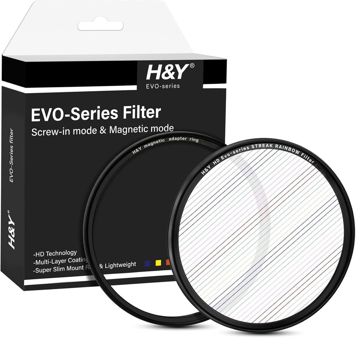 H&Y Filters HD EVO-Series Magnetic Rainbow Streak Filter & Adapter Ring - 49mm-Streak Filters-Kudos Cameras