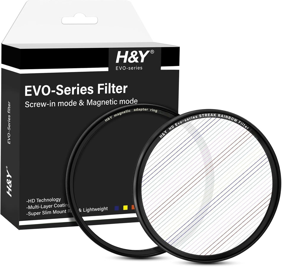 H&Y Filters HD EVO-Series Magnetic Rainbow Streak Filter & Adapter Ring - 49mm-Streak Filters-Kudos Cameras