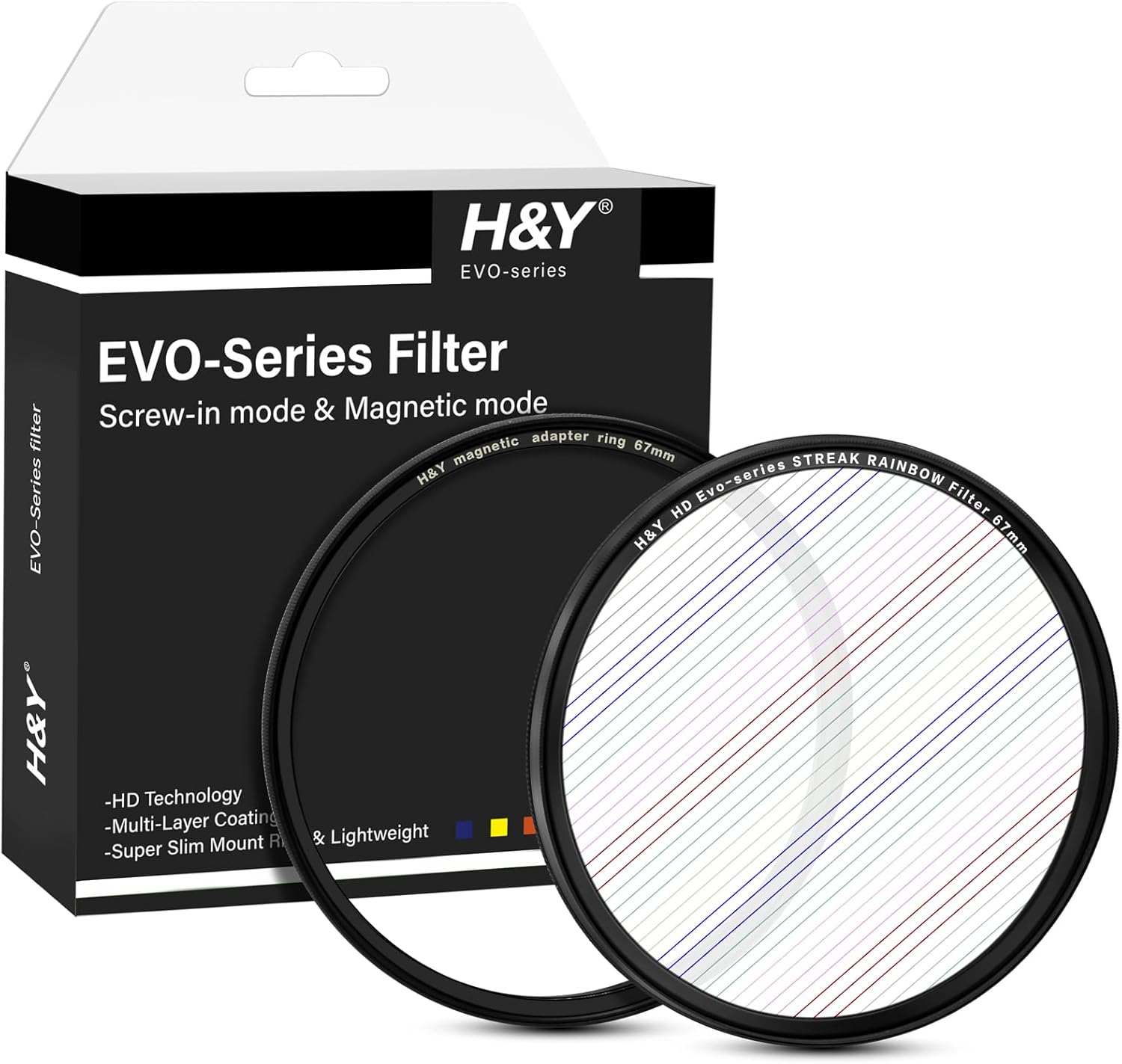 H&Y Filters HD EVO-Series Magnetic Rainbow Streak Filter & Adapter Ring - 67mm-Streak Filters-Kudos Cameras