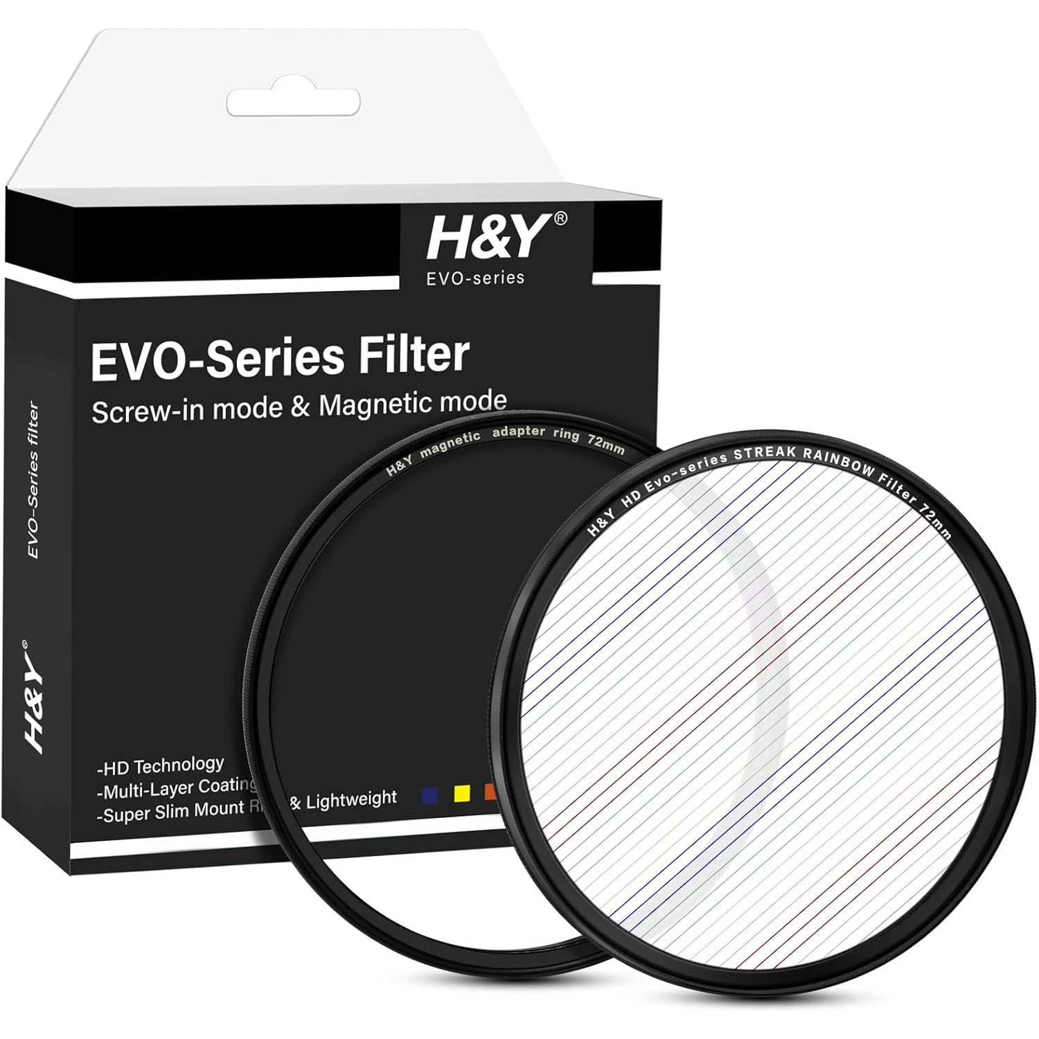 H&Y Filters HD EVO-Series Magnetic Rainbow Streak Filter & Adapter Ring - 72mm-Streak Filters-Kudos Cameras