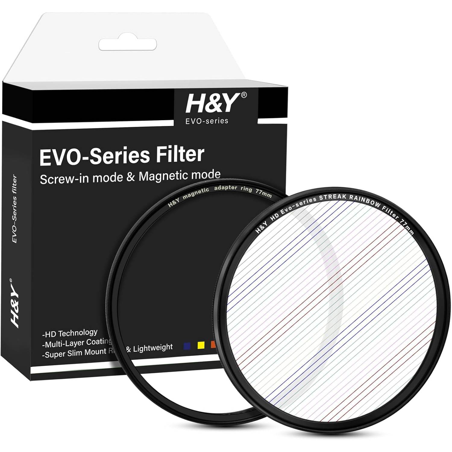 H&Y Filters HD EVO-Series Magnetic Rainbow Streak Filter & Adapter Ring - 77mm-Streak Filters-Kudos Cameras