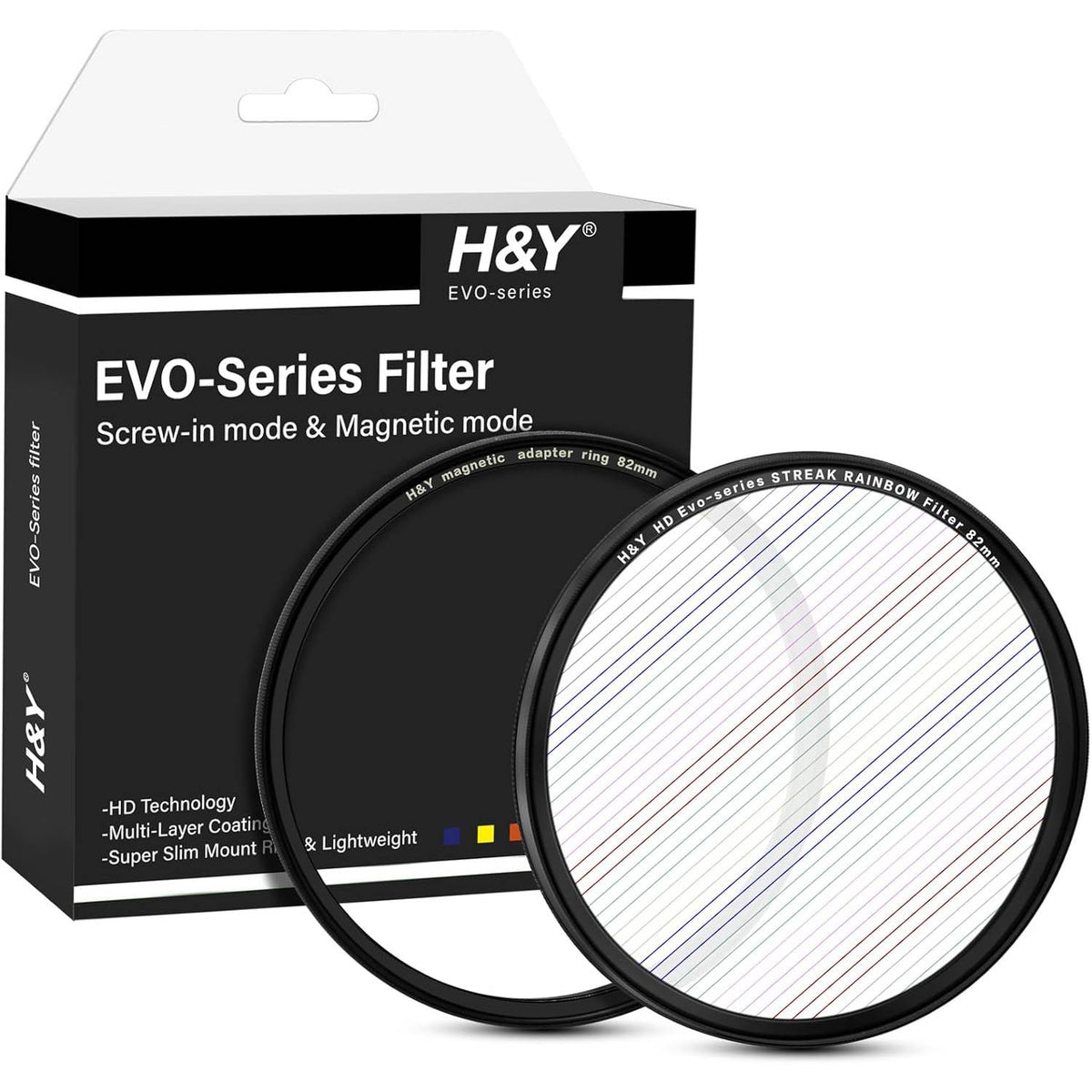 H&Y Filters HD EVO-Series Magnetic Rainbow Streak Filter & Adapter Ring - 82mm-Streak Filters-Kudos Cameras