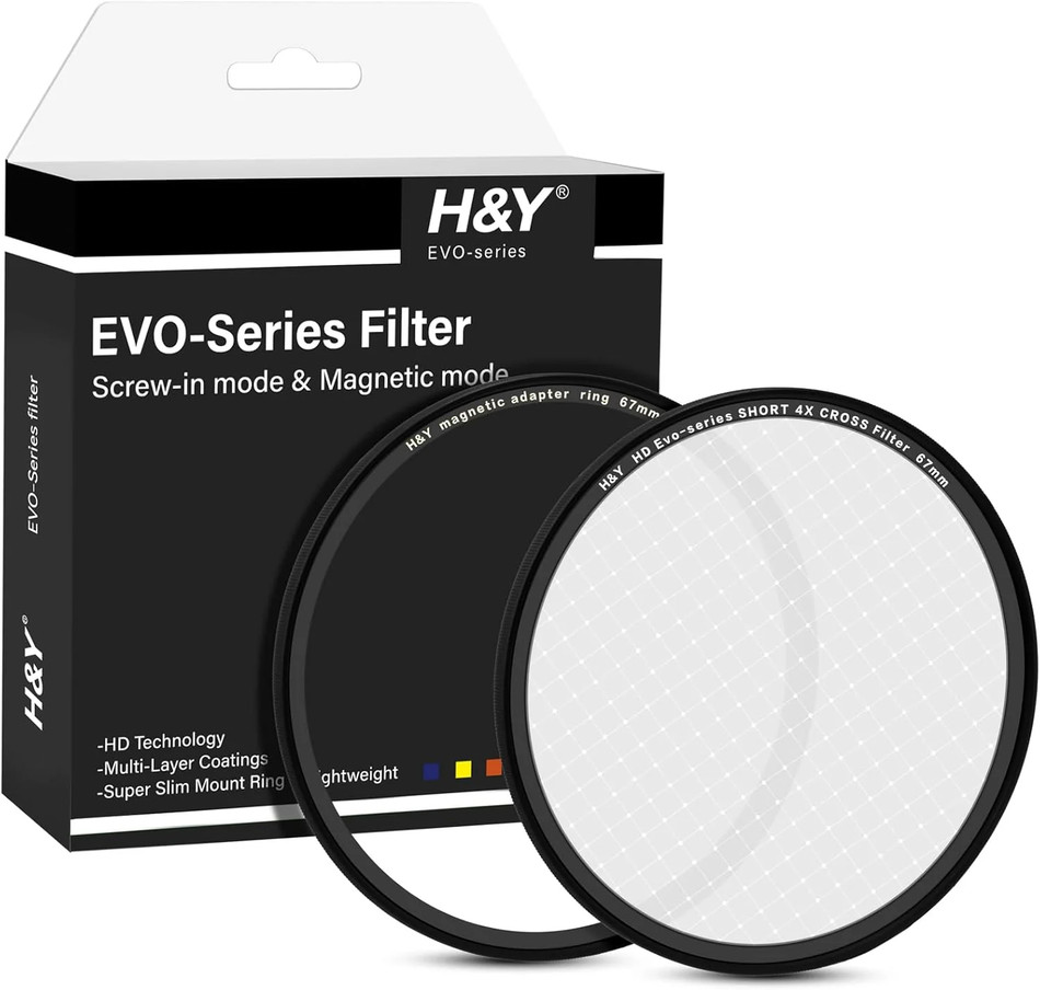 H&Y Filters HD EVO-Series Magnetic Short 4X Cross Star Filter & Adapter Ring - 49mm-Cross Star Filters-H&Y Filters