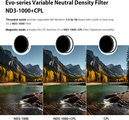 H&Y Filters HD EVO-Series Magnetic Variable ND3-1000+CPL Filter Kit - 72mm-VND Filters-Kudos Cameras