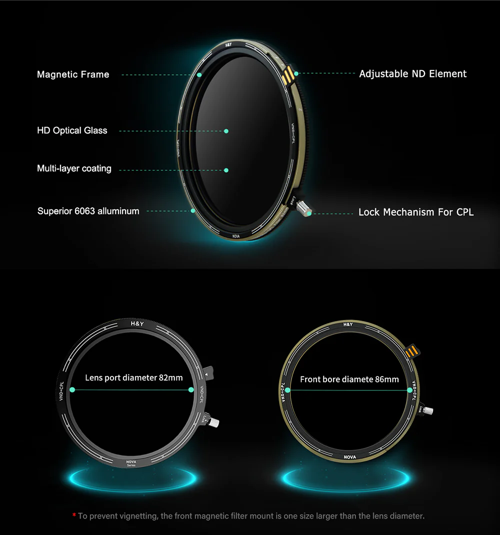 H&Y Filters HD Nova-Series Magnetic Variable ND3-32 + CPL Filter & Cap - 49mm-VND Filters-H&Y Filters